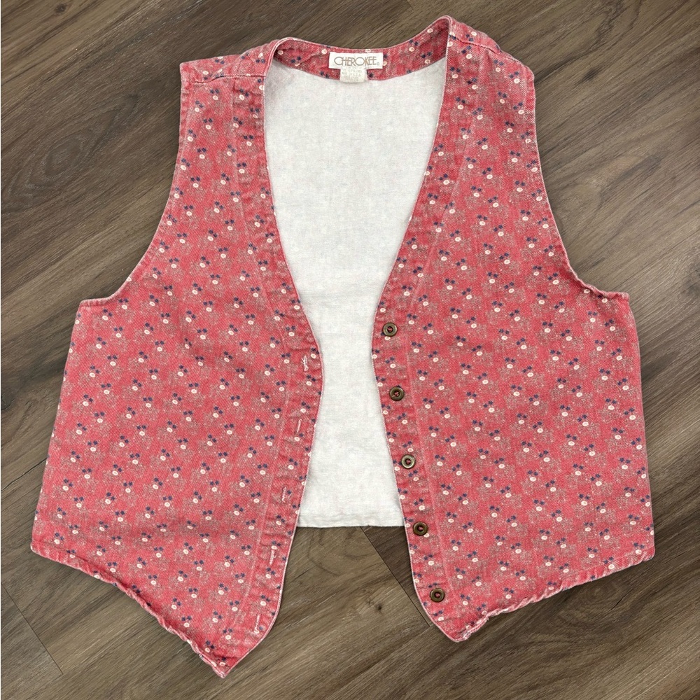 Cherokee Pink Floral Button-Up Vest